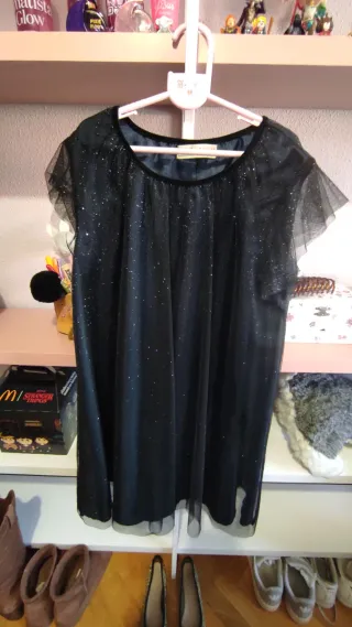 Vestido niña elegante azul marino y plateado