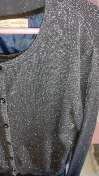 Vestido niña elegante azul marino y plateado