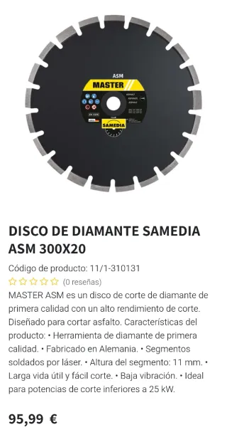 Disco Diamante Samedia Master ASM 300x20 mm