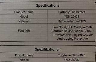 Calefactor Eléctrico Portátil YND-2000S