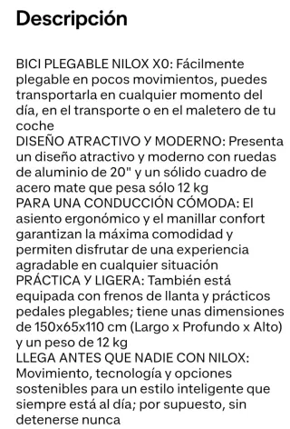 Bicicleta plegable Nilox negra. SIN ESTRENAR