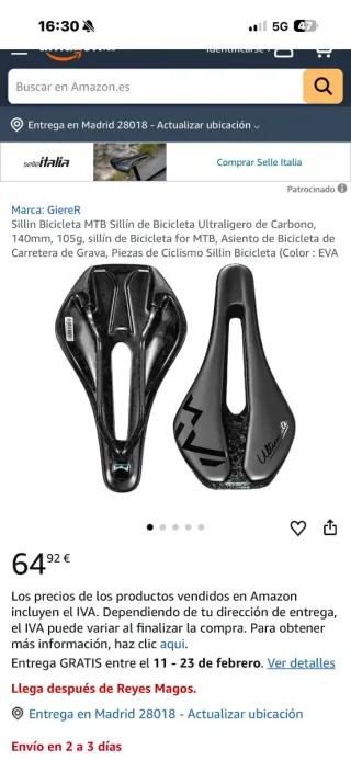 Sillín Bicicleta Carbono Ultraligero