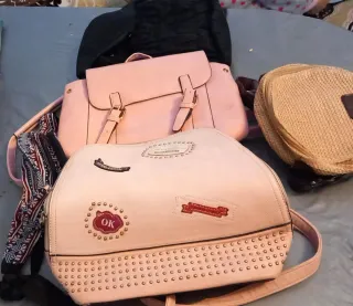 Lote Bolsos Mano Mujer Rosa y Beige