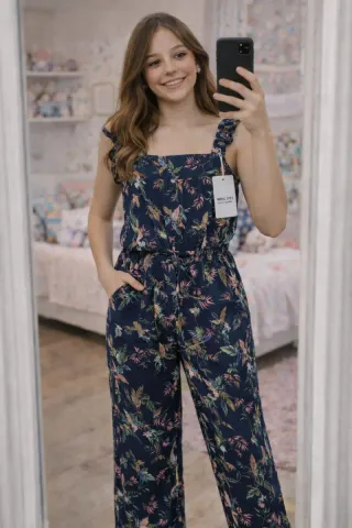 Mono estampado floral azul marino