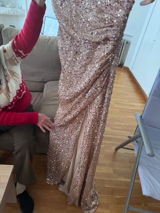 Vestido de fiesta lentejuelas oro rosa