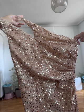 Vestido de fiesta lentejuelas oro rosa