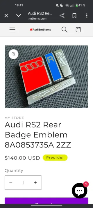 Emblema Audi RS2 Porsche