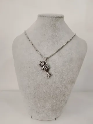 Collare uomo in acciaio inossidabile con pesce scheletro