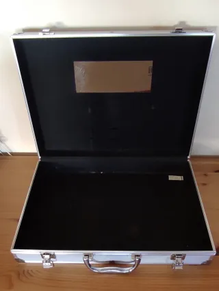 Bajada de precio. Maletín plateado vacío