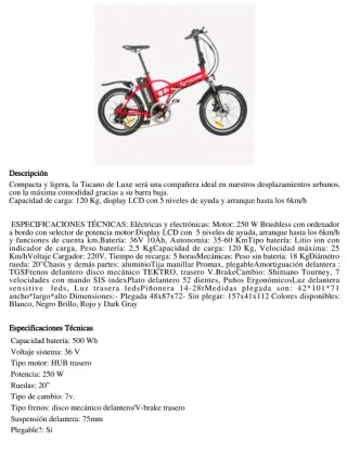 Bicicleta Eléctrica Plegable Tucano Roja