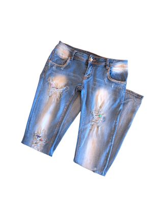 Jeans skinny con brillantini e ricami