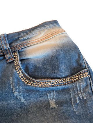 Jeans skinny con brillantini e ricami