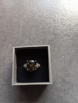 Anillo Ámbar Dorado y Plata