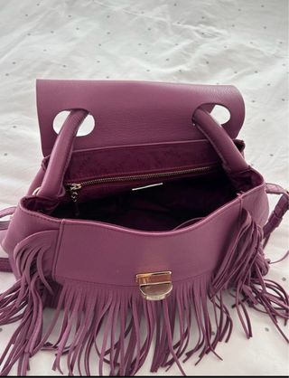 Bolso Plinio Visone Piel Morado Flecos
