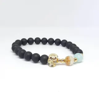 Bracciale pietra nero elastico charm teschio