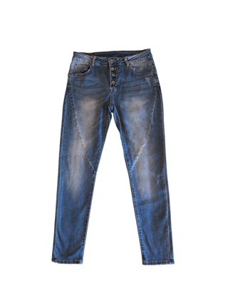 Jeans denim vita alta con bottoni