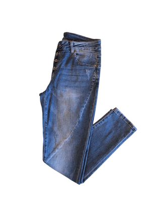 Jeans denim vita alta con bottoni