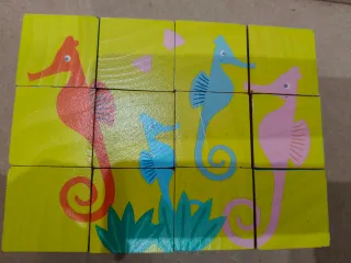 Puzzle 12 cubos madera animales HEMA