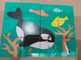 Puzzle 12 cubos madera animales HEMA