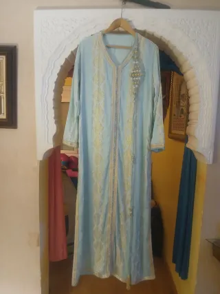 Vestido Marroqui fiesta dorado y azul