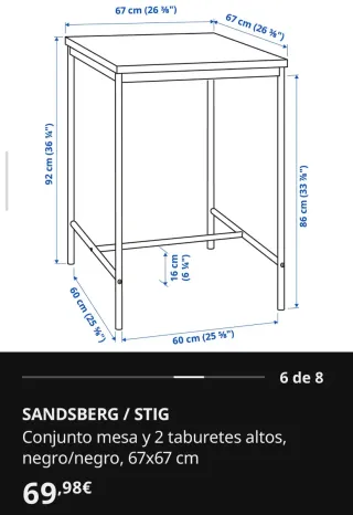 Conjunto Mesa y 2 Taburetes ikea