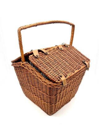 Cesto picnic vintage in vimini con coperchio e manico – grande