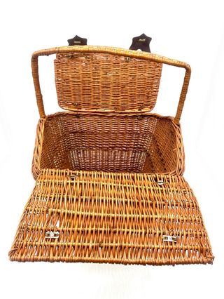 Cesto picnic vintage in vimini con coperchio e manico – grande