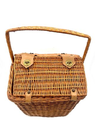 Cesto picnic vintage in vimini con coperchio e manico – grande