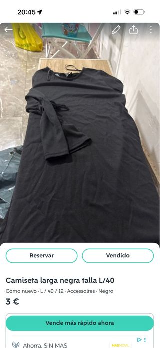 Camiseta larga negra talla L/40