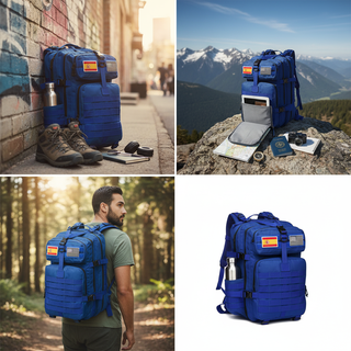 Mochila Táctica Militar 50L Azul + 2 Parches