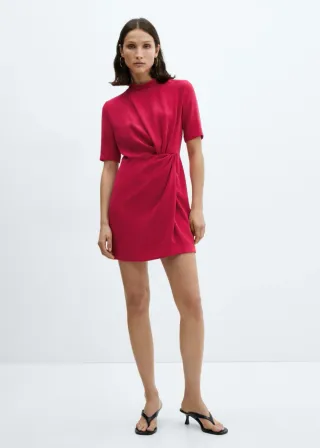 Vestido drapeado fucsia Mango