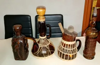 Lote 4 Botellas Cristal Ámbar Vintage Vino/Licor