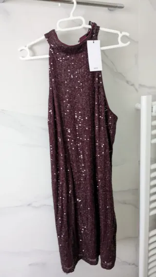 Vestido lentejuelas cuello halter Mango