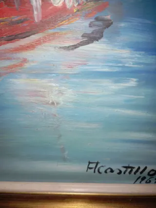 Cuadro Óleo Paisaje Marino Barcos