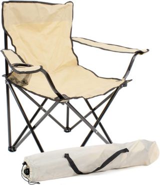 Silla plegable beige y negra (precio negociable)