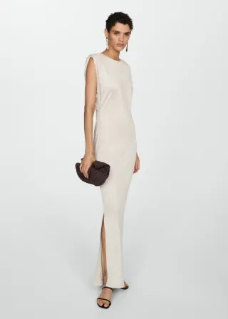 Vestido midi punto fino beige Mango con aberturas