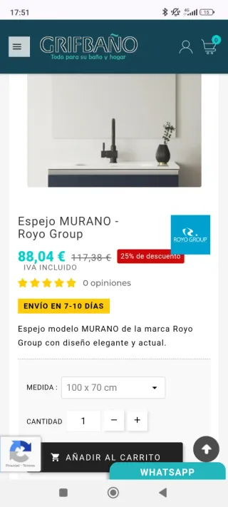 Espejo Murano Royo Group con luz LED