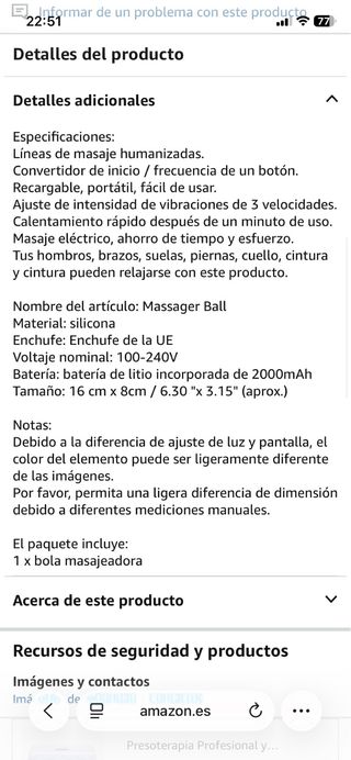 Rodillo Masaje Vibratorio 3 Velocidades Negro