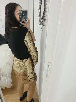 Vestido de fiesta lentejuelas negro y dorado