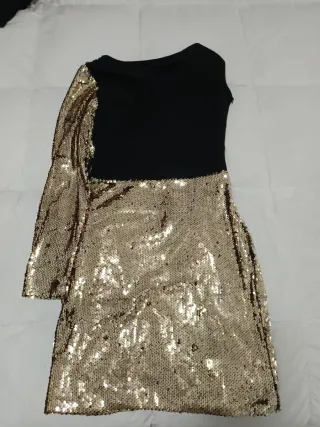 Vestido de fiesta lentejuelas negro y dorado