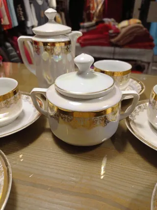 Juego 6 Tazas Café Cerámica Vintage Oro Blanco