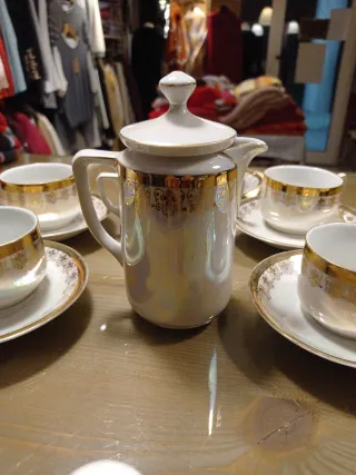Juego 6 Tazas Café Cerámica Vintage Oro Blanco