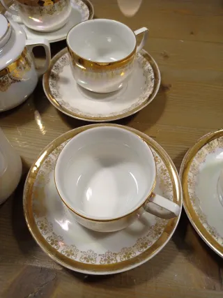 Juego 6 Tazas Café Cerámica Vintage Oro Blanco