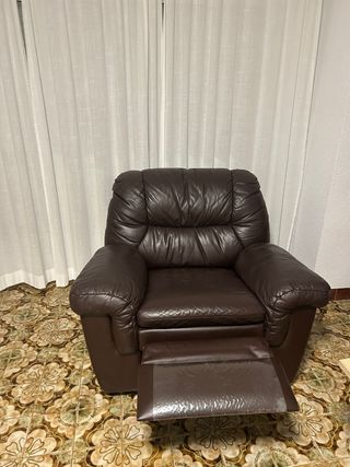 Juego de 3 sofás de piel marrón