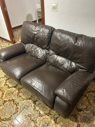 Juego de 3 sofás de piel marrón