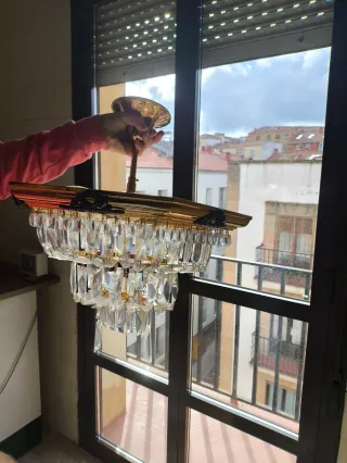 Lámpara araña cristal dorada