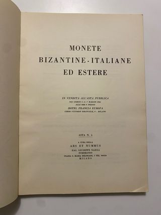 Catalogo Monete Bizantine Italiane Estere 1966