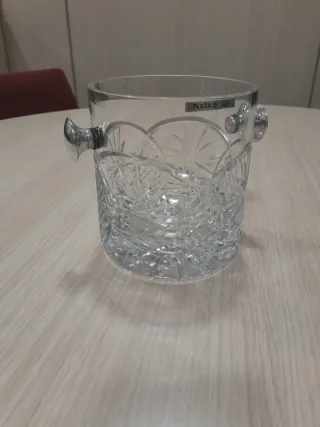 Cubitera Cristal tallado + asas plata Ley