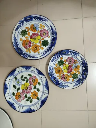 Juego 3 Platos Cerámica Decorativos Flores