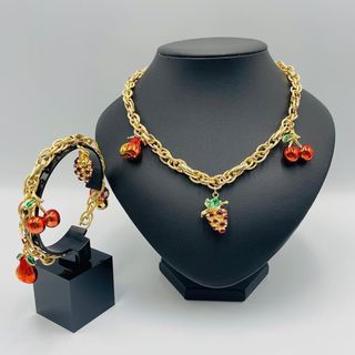 GARGANTILLA ABALORIOS PERA UVAS Y CEREZAS 18K